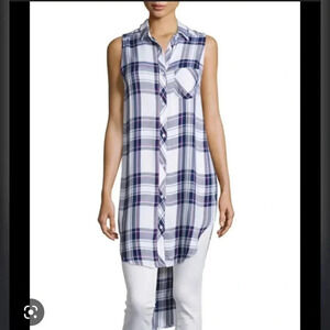 Rails
Jordyn Plaid Sleeveless
High-Low Tunic in White/Navy/Orchid NEW